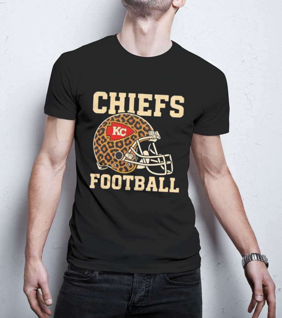Retro KC Chiefs Leopard Helmet Football Vintage Style T-Shirt
