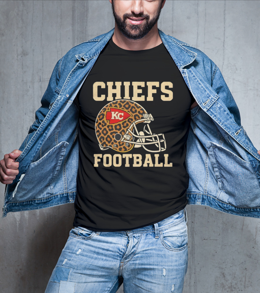 Retro KC Chiefs Leopard Helmet Football Vintage Style T-Shirt