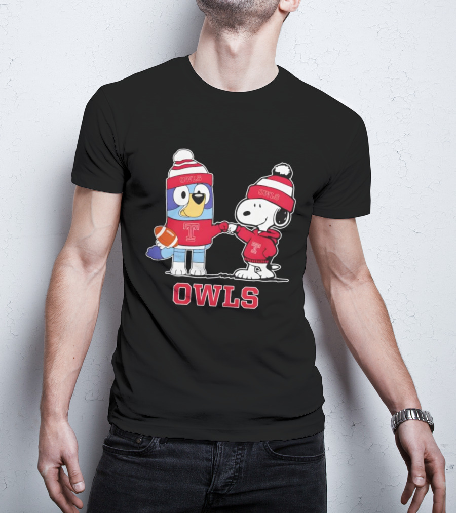 Snoopy Bluey Temple Owls Football Collaboration T-Shirt