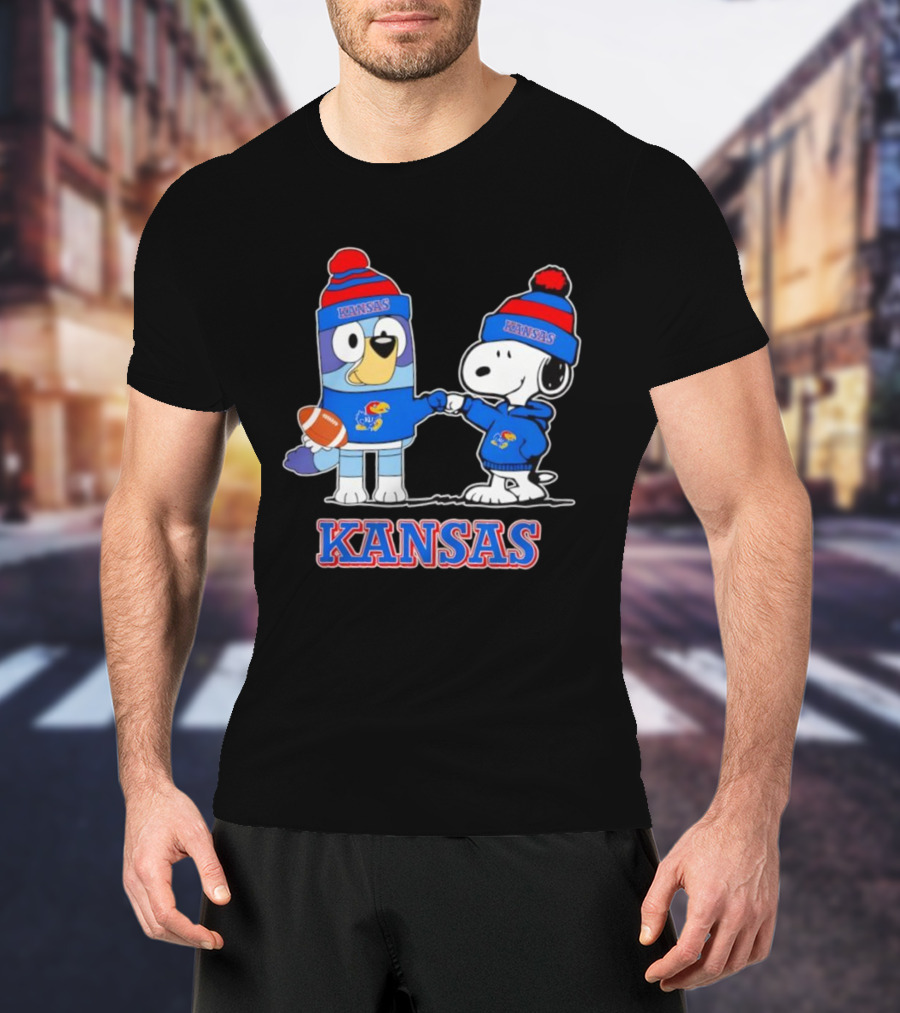 Kansas Jayhawks Football Snoopy X Bluey Collaboration T-Shirt