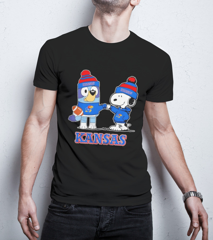 Kansas Jayhawks Football Snoopy X Bluey Collaboration T-Shirt