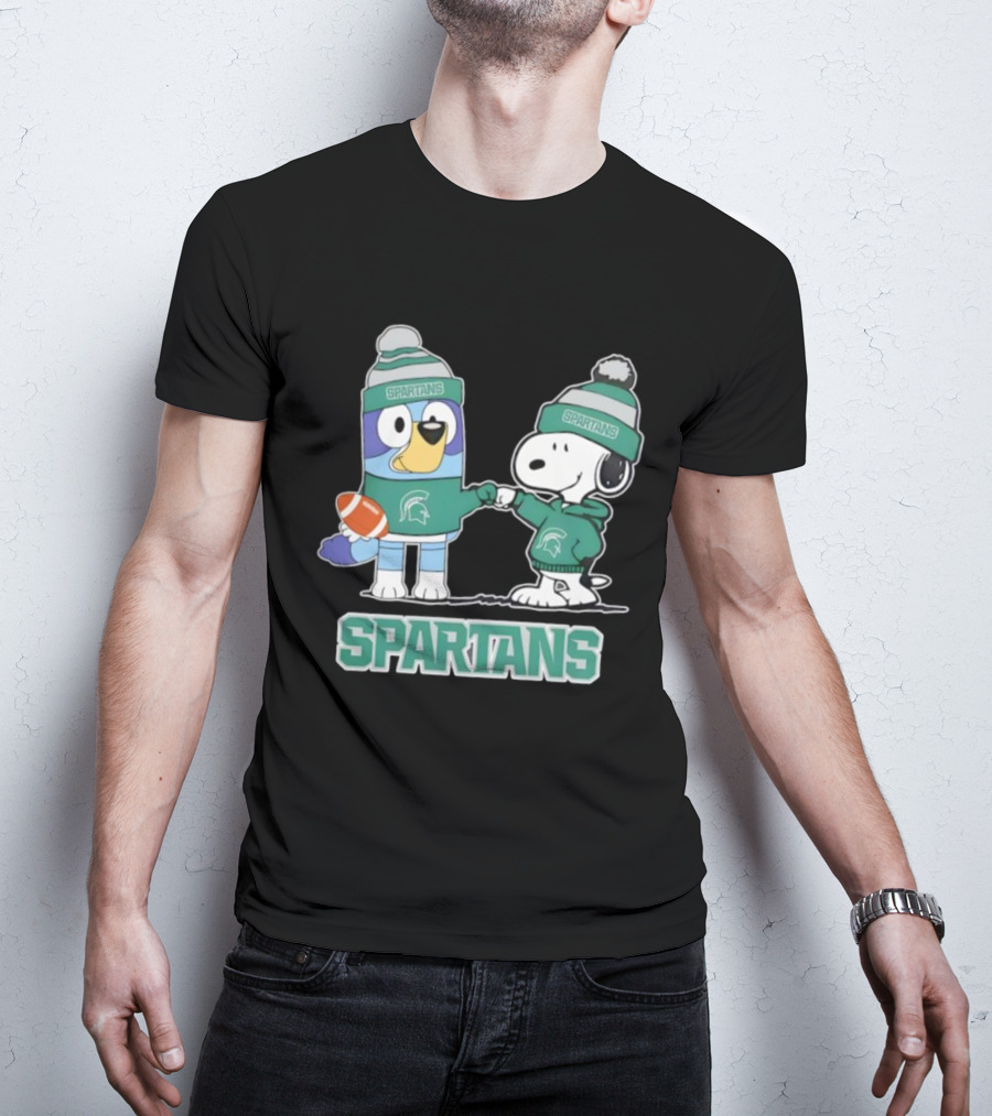Snoopy And Bluey Fist Bump Michigan State Spartans Football T-Shirt