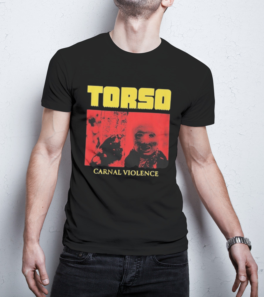 Torso Carnal Violence Horror Imagery Bold Yellow Text T-Shirt