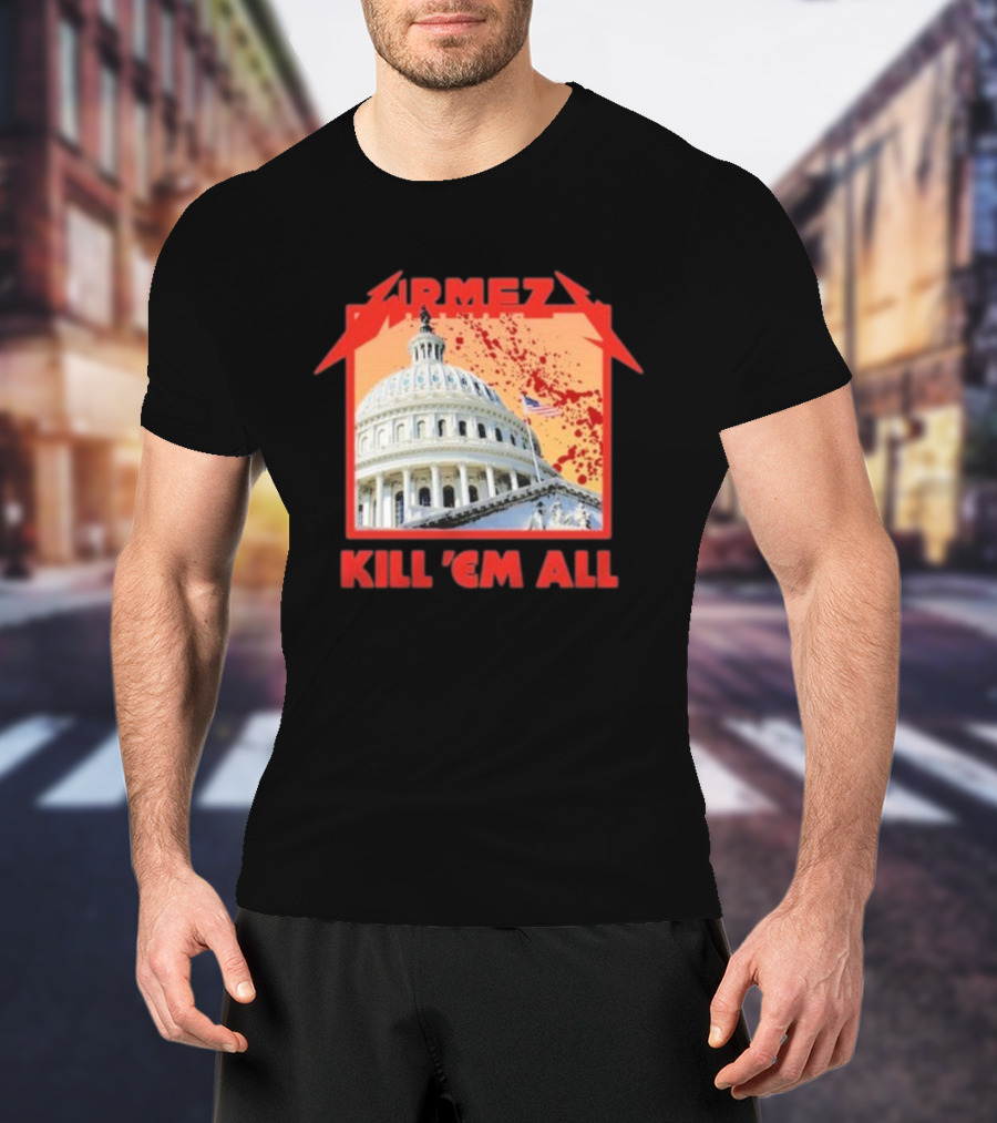 WRMFZY Kill Em All Capitol Blood Spatter American Flag T-Shirt