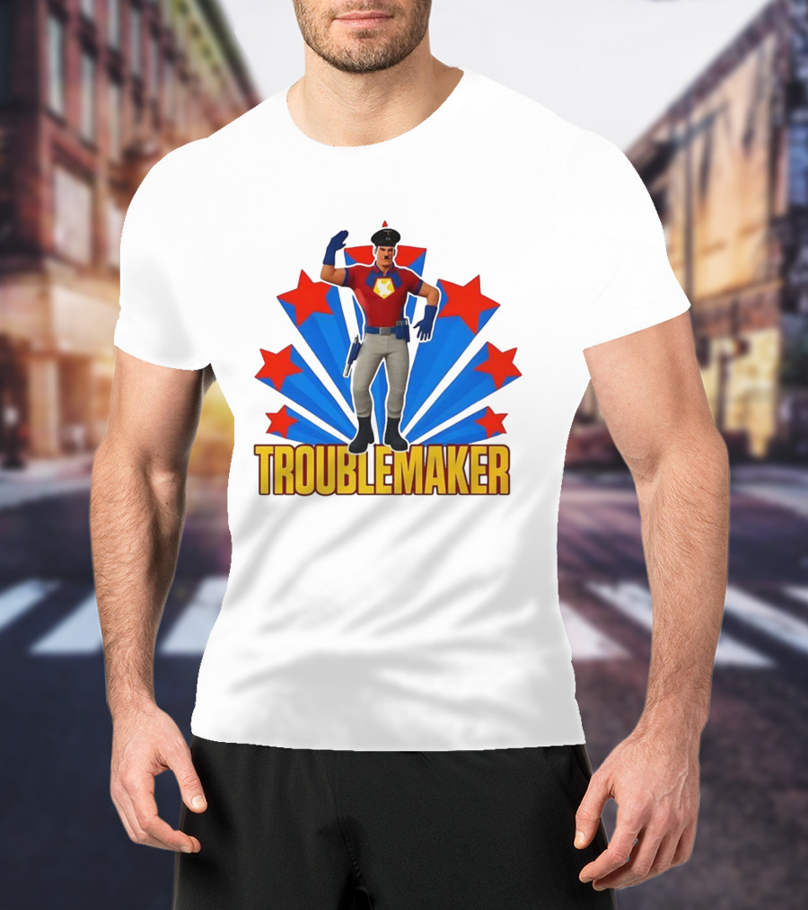 Troublemaker Character With Star Symbol And Red Blue Background T-Shirt