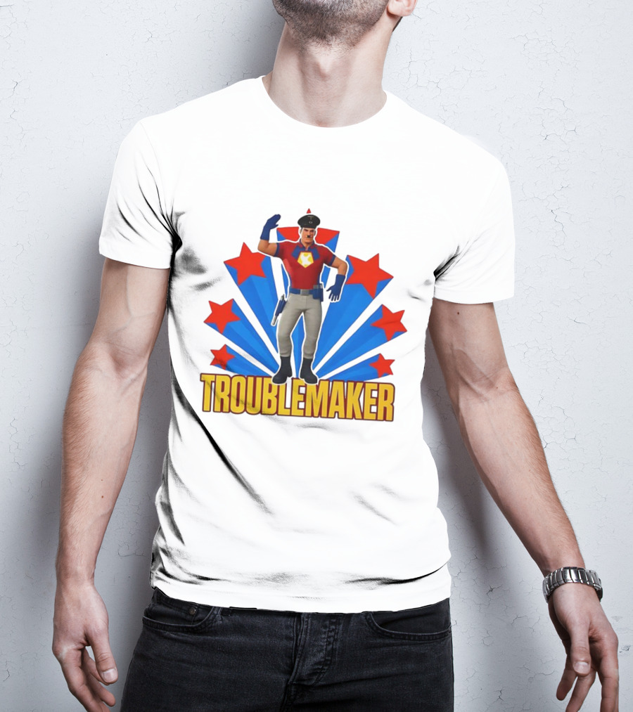 Troublemaker Character With Star Symbol And Red Blue Background T-Shirt