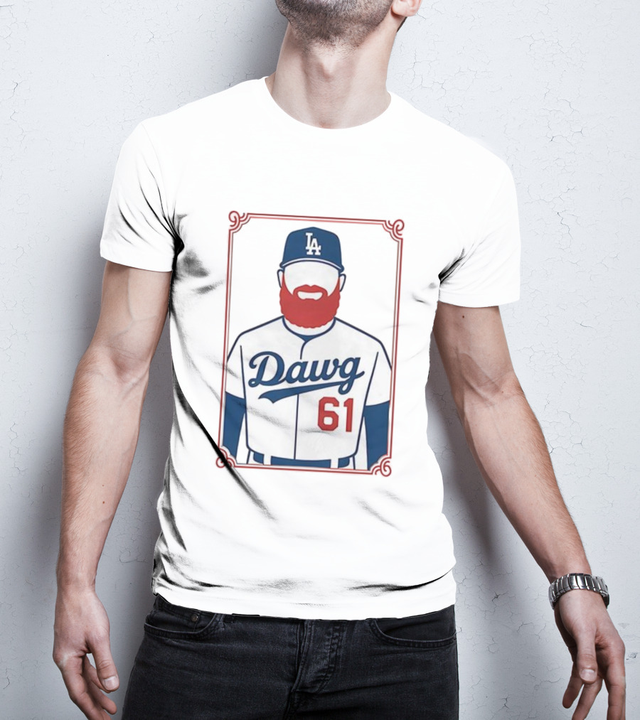 LA Dodgers Dawg 61 Baseball Player Red Beard Iconic Design T-Shirt