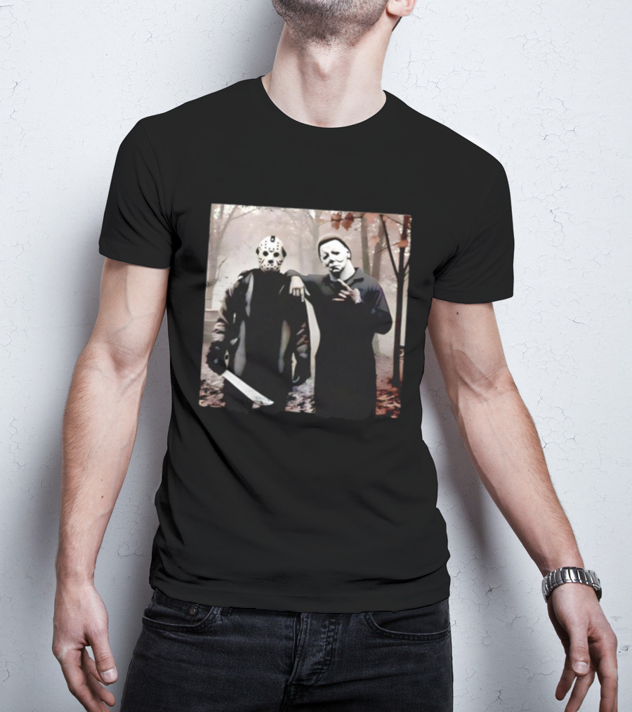 Jason Voorhees Michael Myers Halloween Horror Characters Forest Scene T-Shirt