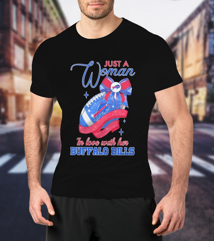 Just A Woman In Love With Her Buffalo Bills Ribbon Football T-Shirt
