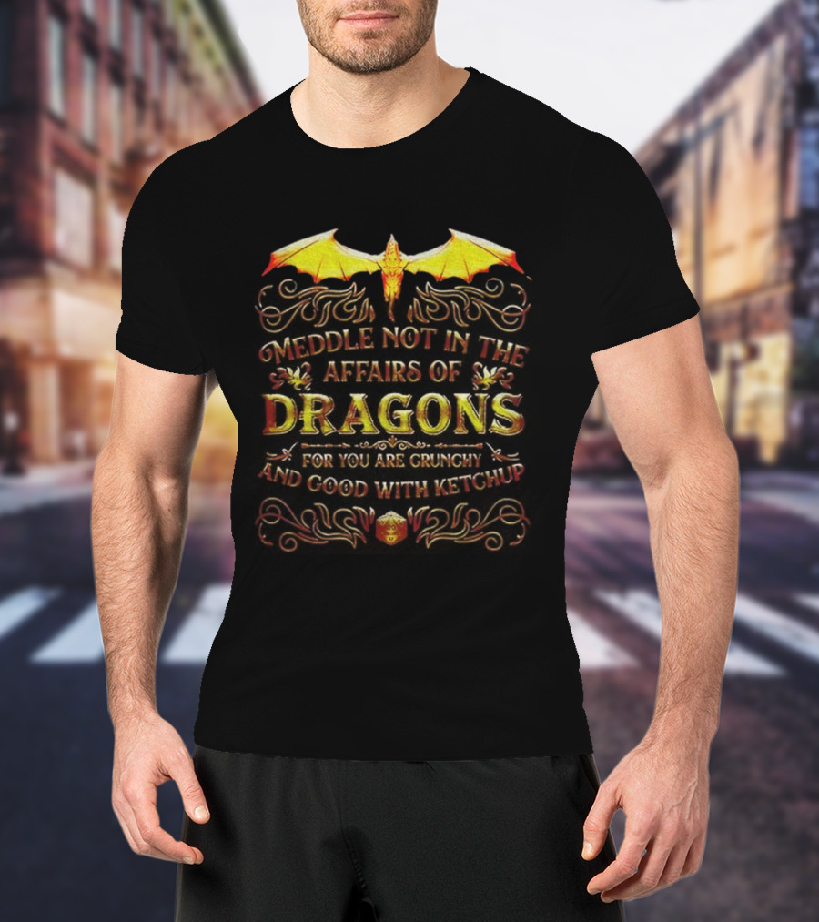 Meddle Not In The Affairs Of Dragons For You Are Crunchy And Good With Ketchup Dragon Wings T-Shirt