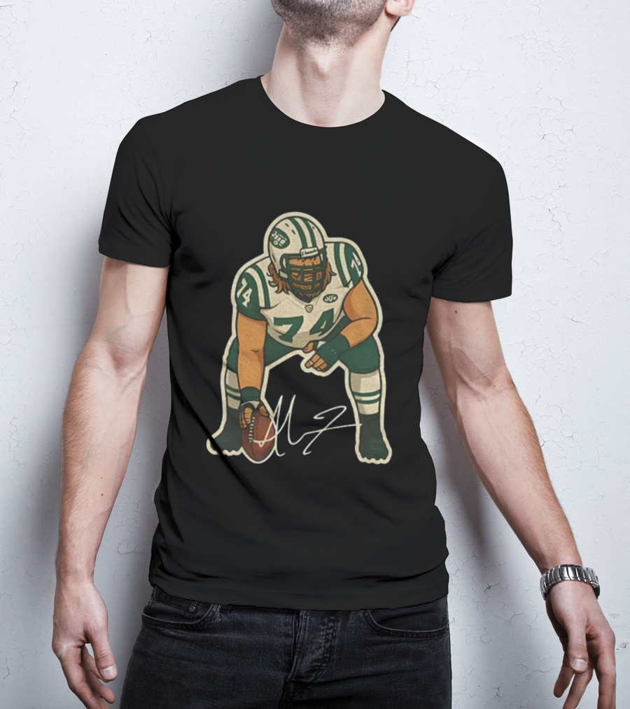 Nick Mangold 74 New York Jets NFL Football Cartoon Signature T-Shirt