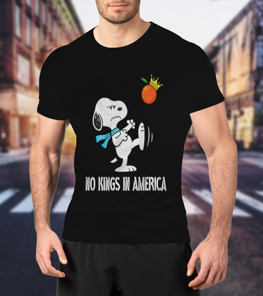 Snoopy Kicks Crowned Orange No Kings In America T-Shirt