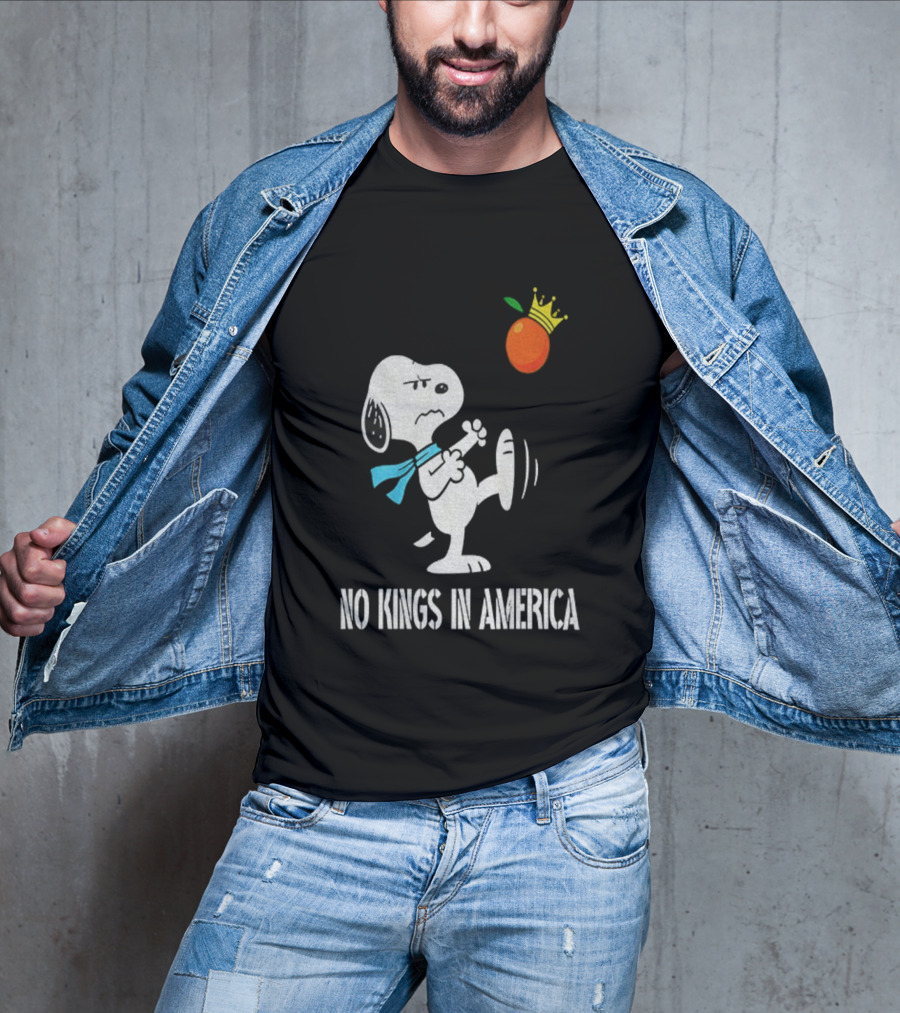 Snoopy Kicks Crowned Orange No Kings In America T-Shirt