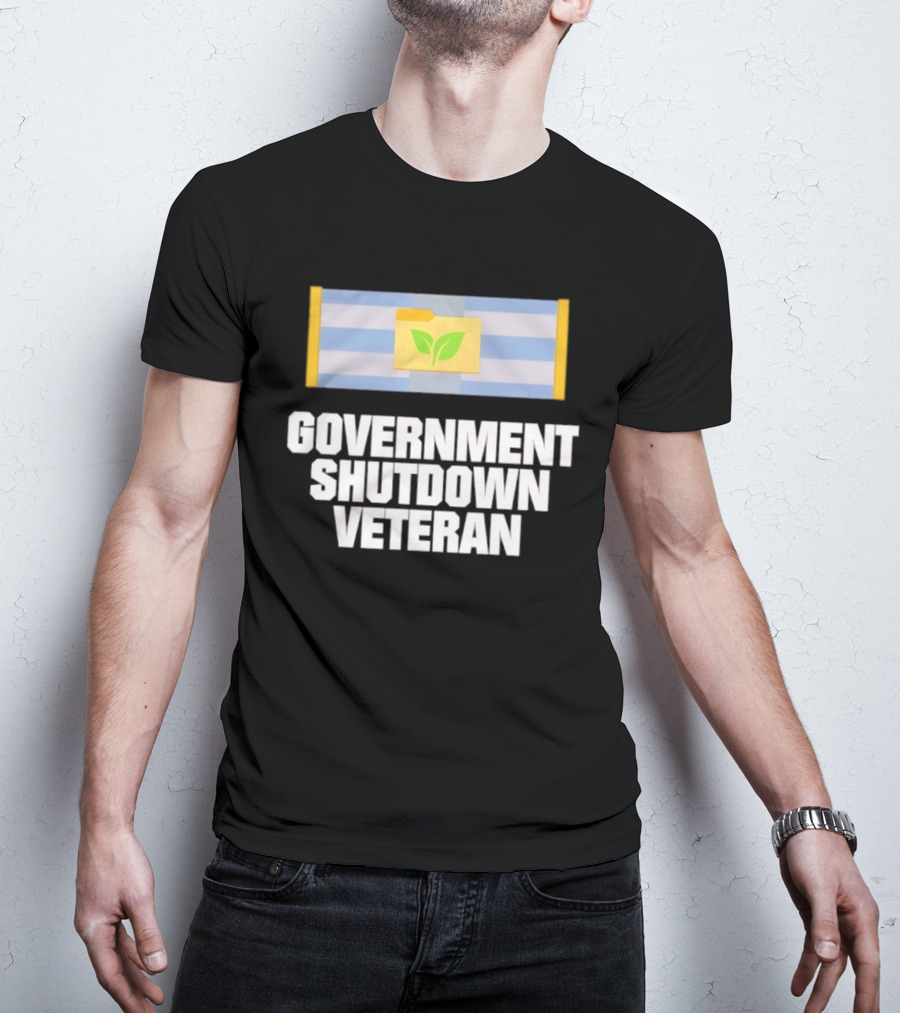 Government Shutdown Veteran Green Leaves Folder Icon Stripes T-Shirt