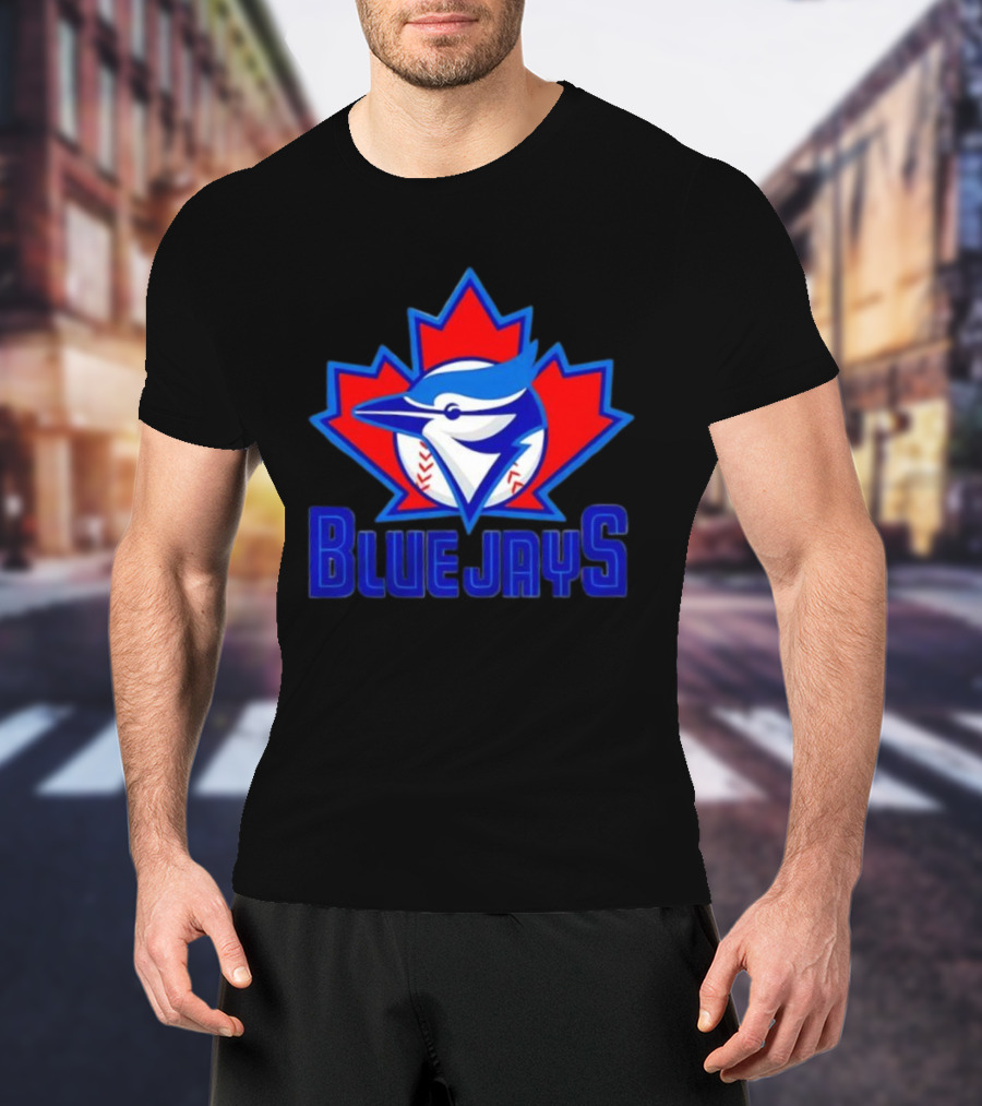 Toronto Blue Jays Emblem In Red Maple Leaf Icon Blue Jays T-Shirt