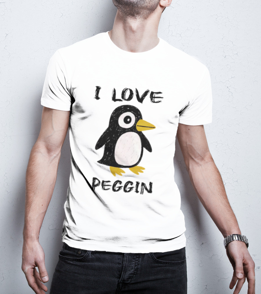 I Love Peggin Penguin Drawing Cute Cartoon Illustration T-Shirt