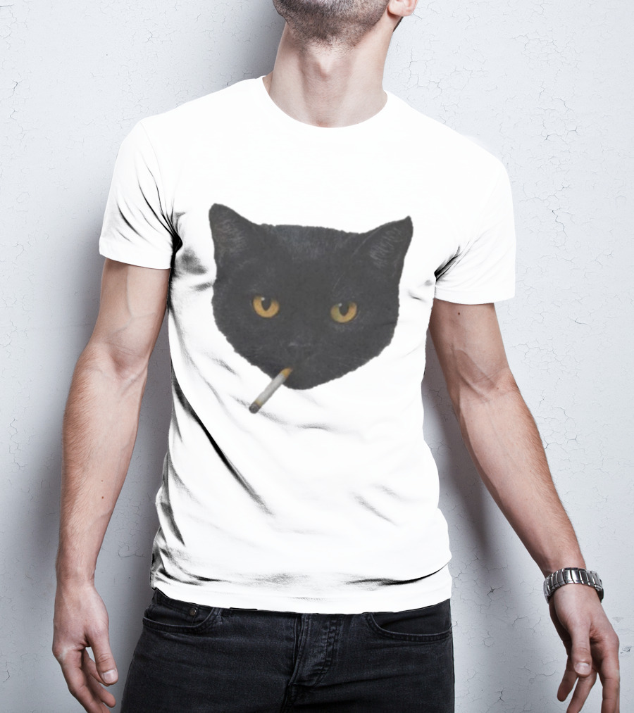 Smoking Black Cat With Yellow Eyes And Cigarette T-Shirt