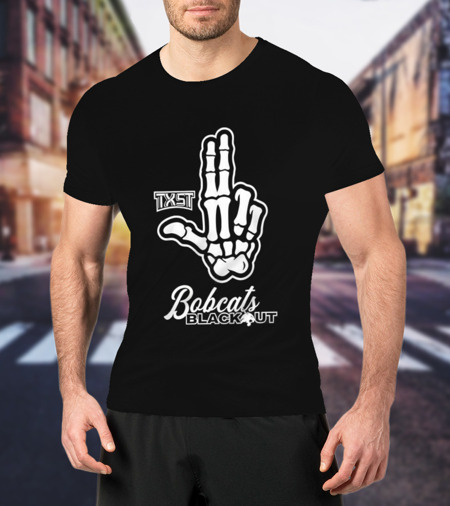 Skeleton Hand TXST Bobcats Blackout Gesture T-Shirt