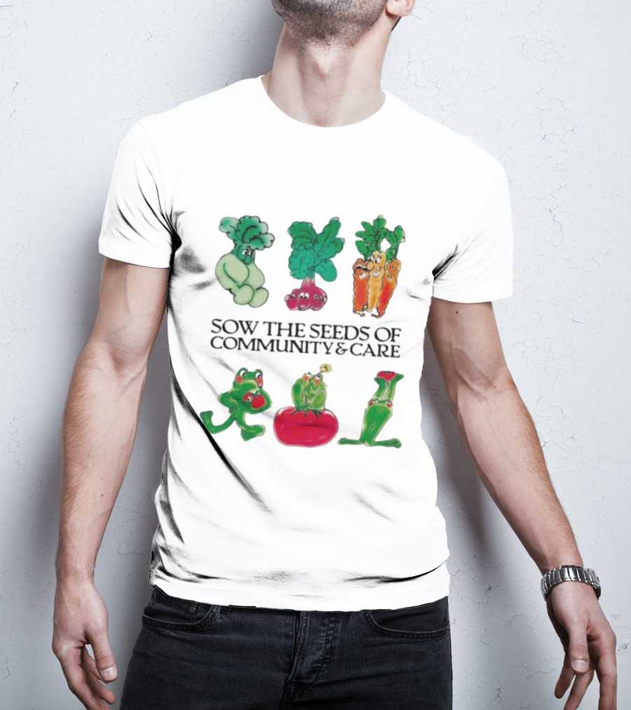 Sow The Seeds Of Community & Care With Playful Vegetable And Frog Characters T-Shirt