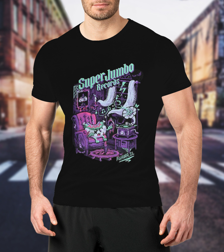 Zombie Frank Super Jumbo Records Aurora IL Pixel Art Style T-Shirt