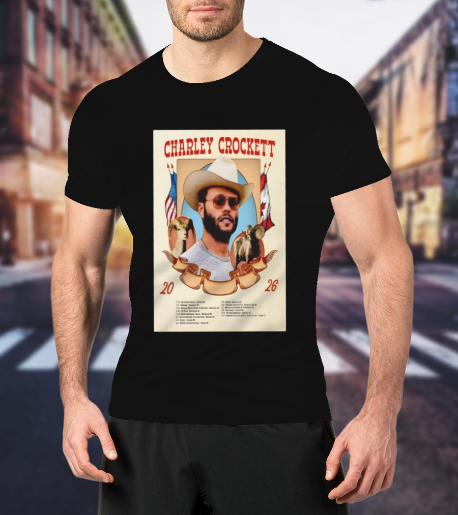 Charley Crockett Tour 2026 American Canadian Flags Vintage Style T-Shirt