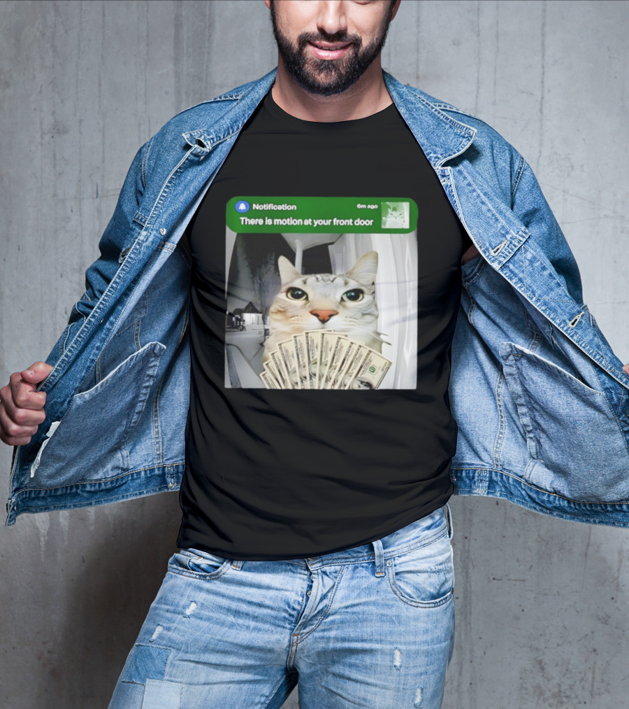 Notification Funny Cat Meme Motion At Your Front Door Money T-Shirt