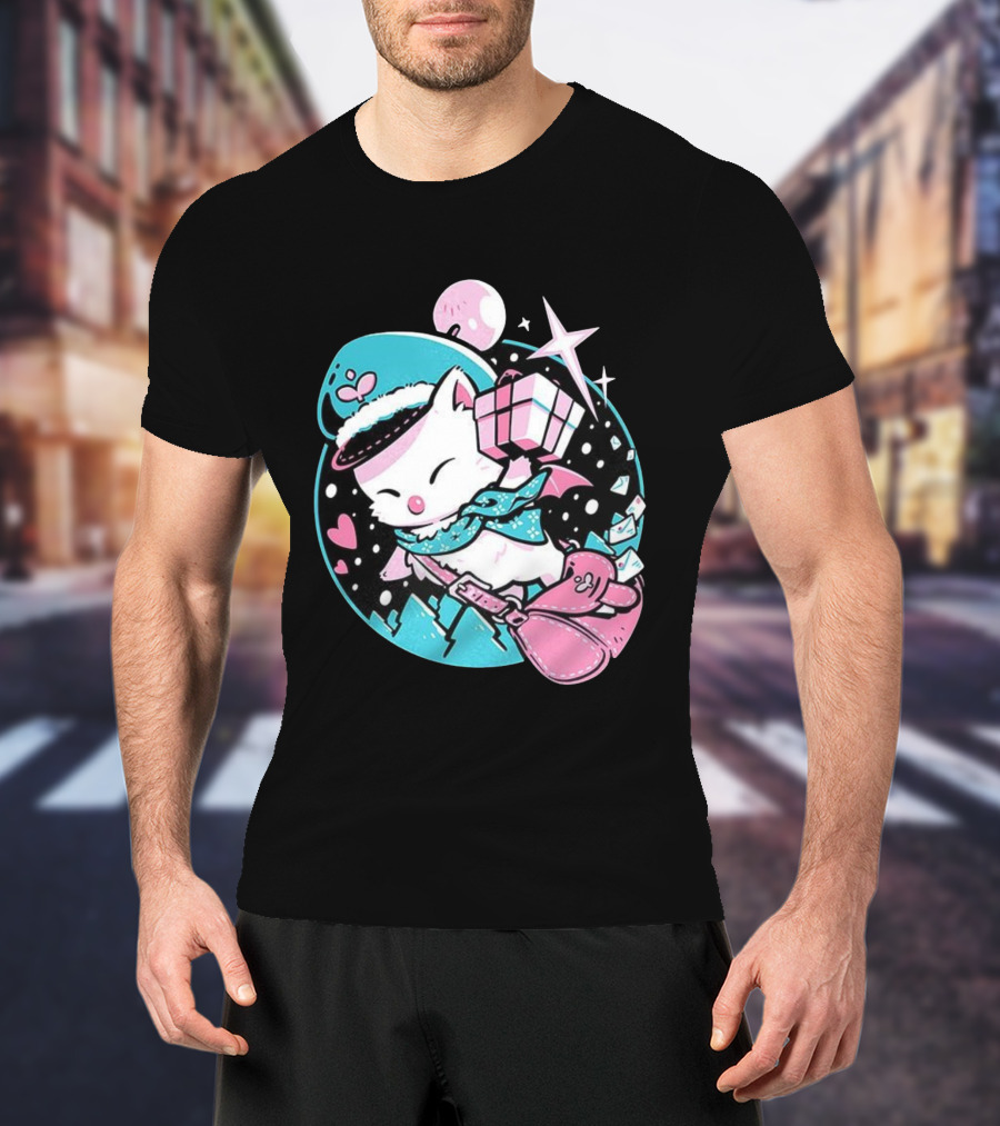 Delivery Moogle A Package For You Kawaii Pink And Teal Starry Sky T-Shirt