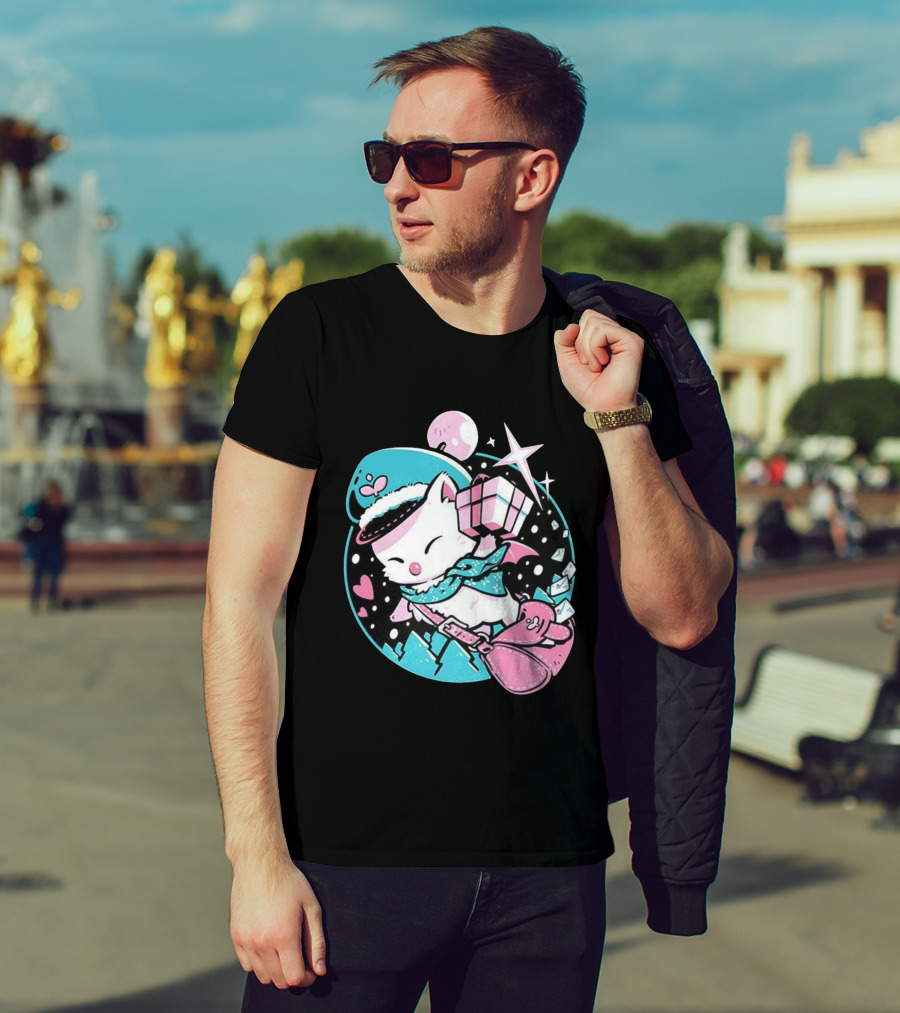Delivery Moogle A Package For You Kawaii Pink And Teal Starry Sky T-Shirt