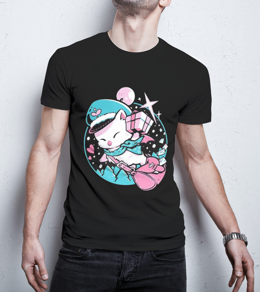 Delivery Moogle A Package For You Kawaii Pink And Teal Starry Sky T-Shirt