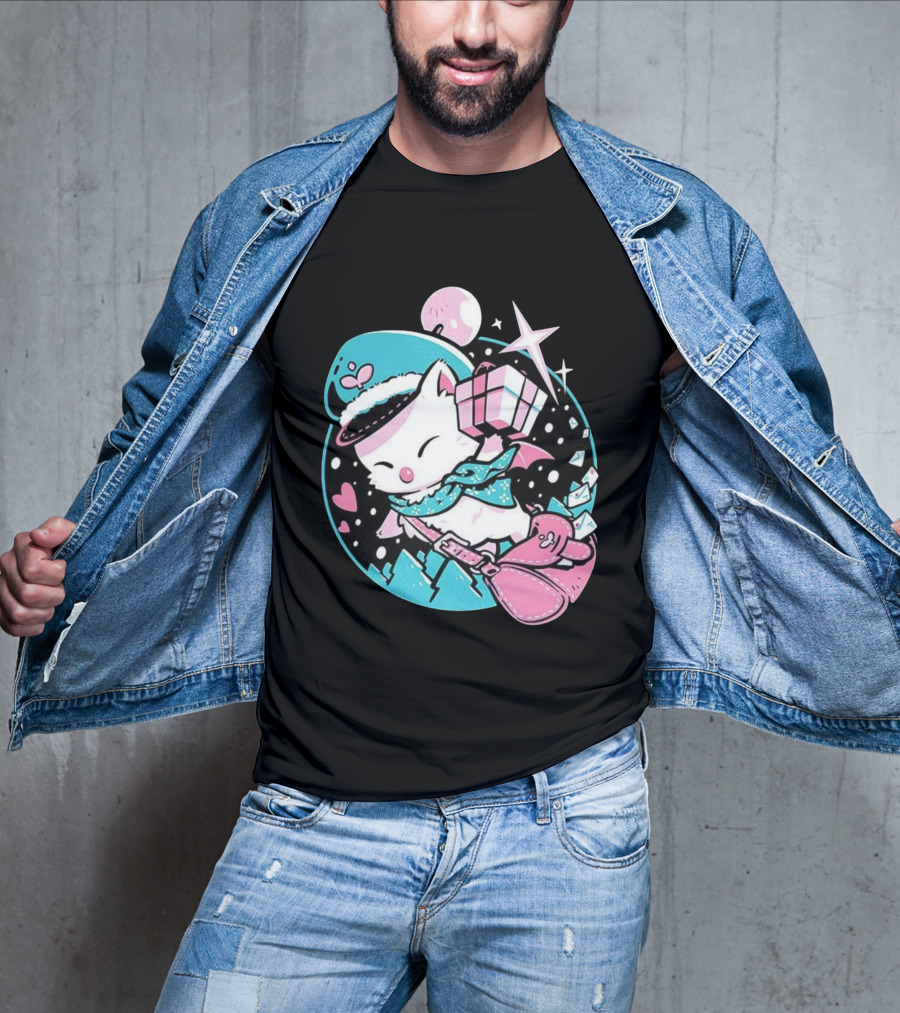 Delivery Moogle A Package For You Kawaii Pink And Teal Starry Sky T-Shirt