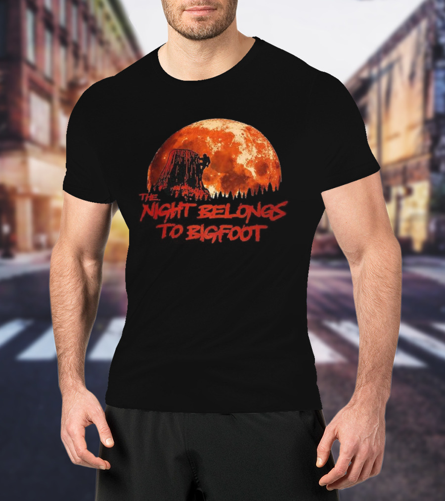 The Night Belongs To Bigfoot Red Moon Silhouette T-Shirt