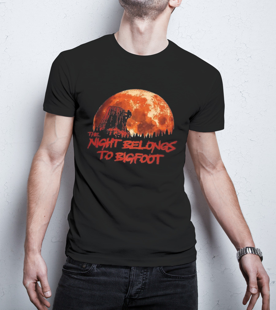 The Night Belongs To Bigfoot Red Moon Silhouette T-Shirt