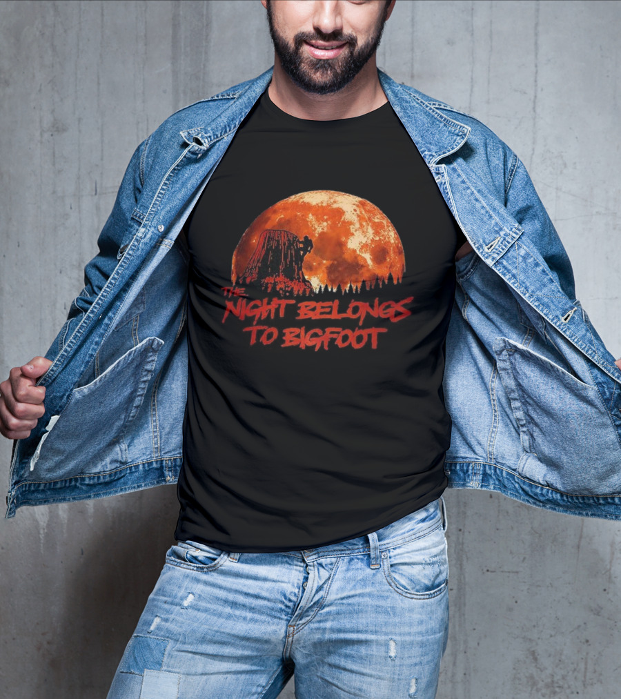 The Night Belongs To Bigfoot Red Moon Silhouette T-Shirt