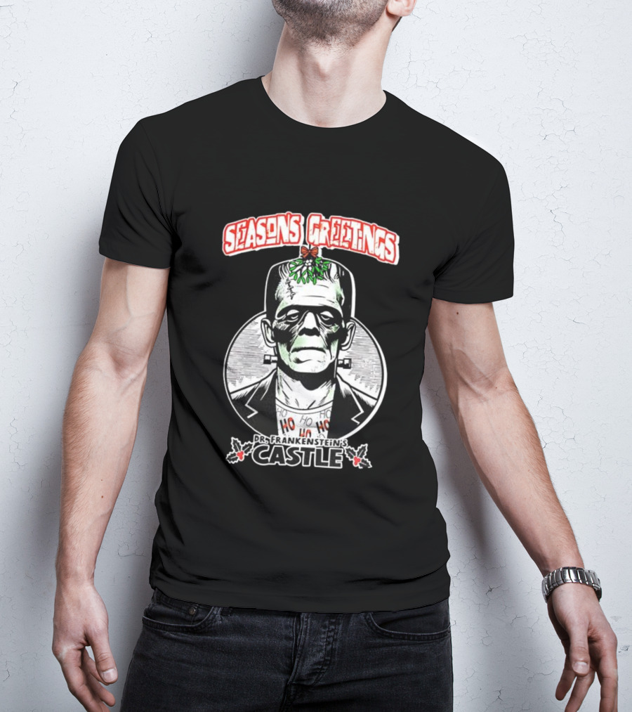 Seasons Greetings Dr. Frankenstein's Castle Christmas T-Shirt