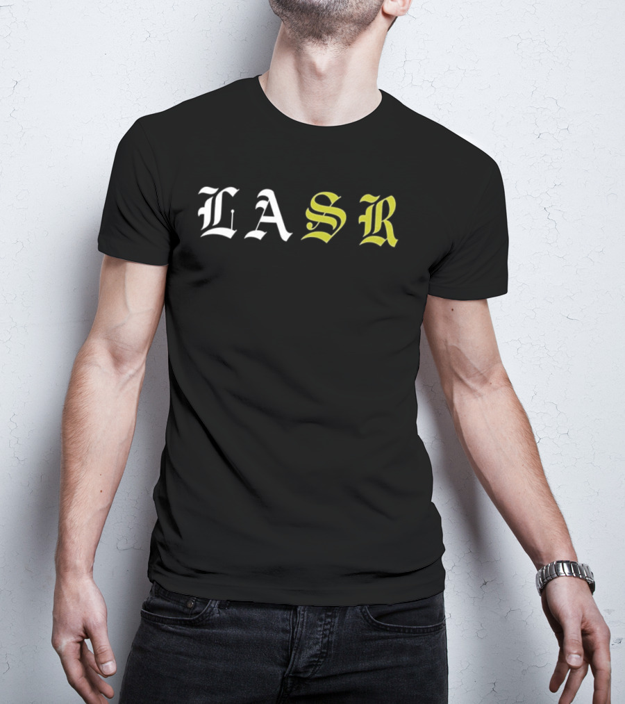 LASR Old English Style Letters Los Angeles Sports Report T-Shirt