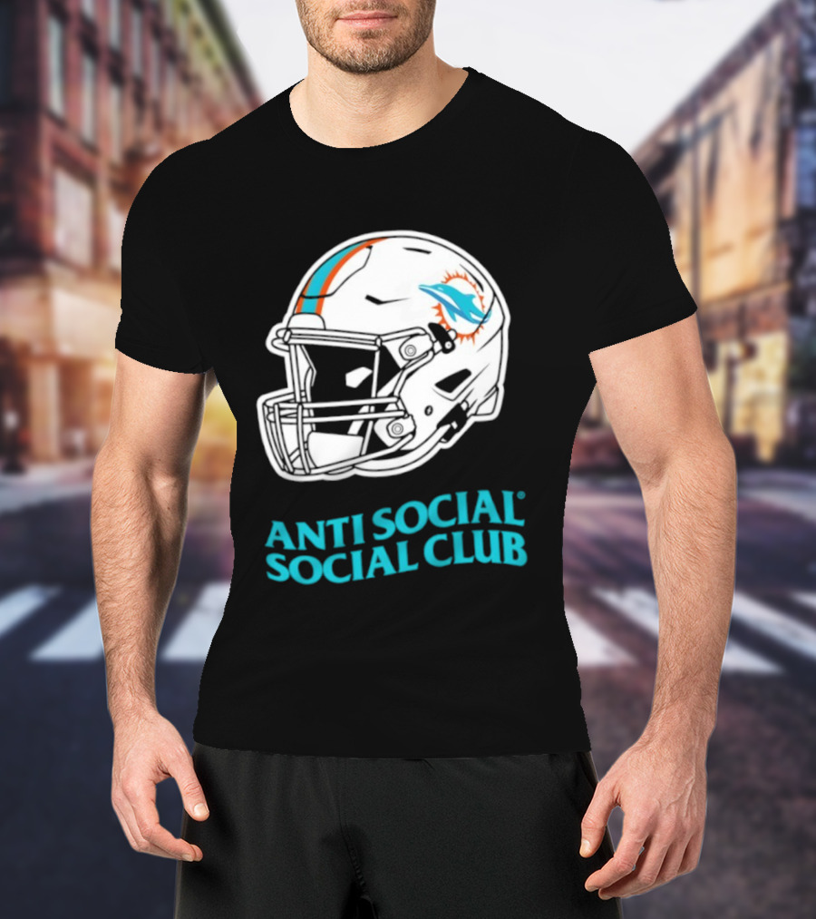 Miami Dolphins Anti Social Social Club Helmet Collaboration T-Shirt