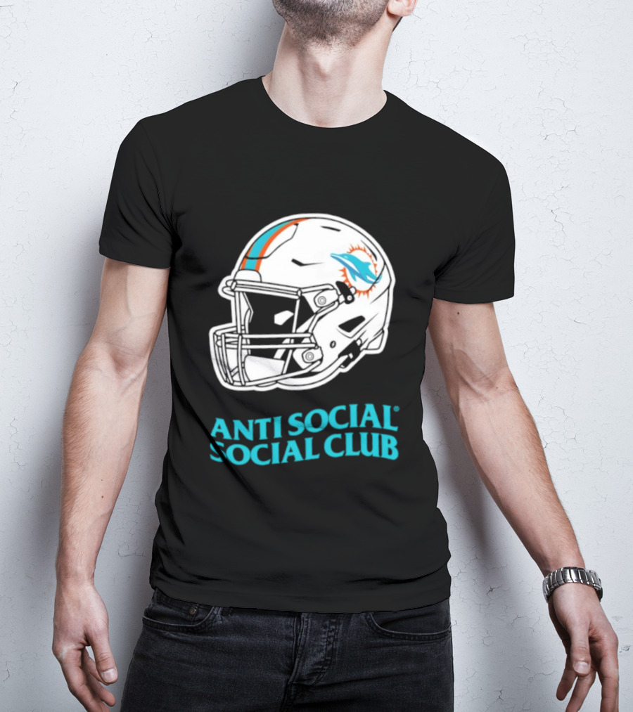Miami Dolphins Anti Social Social Club Helmet Collaboration T-Shirt