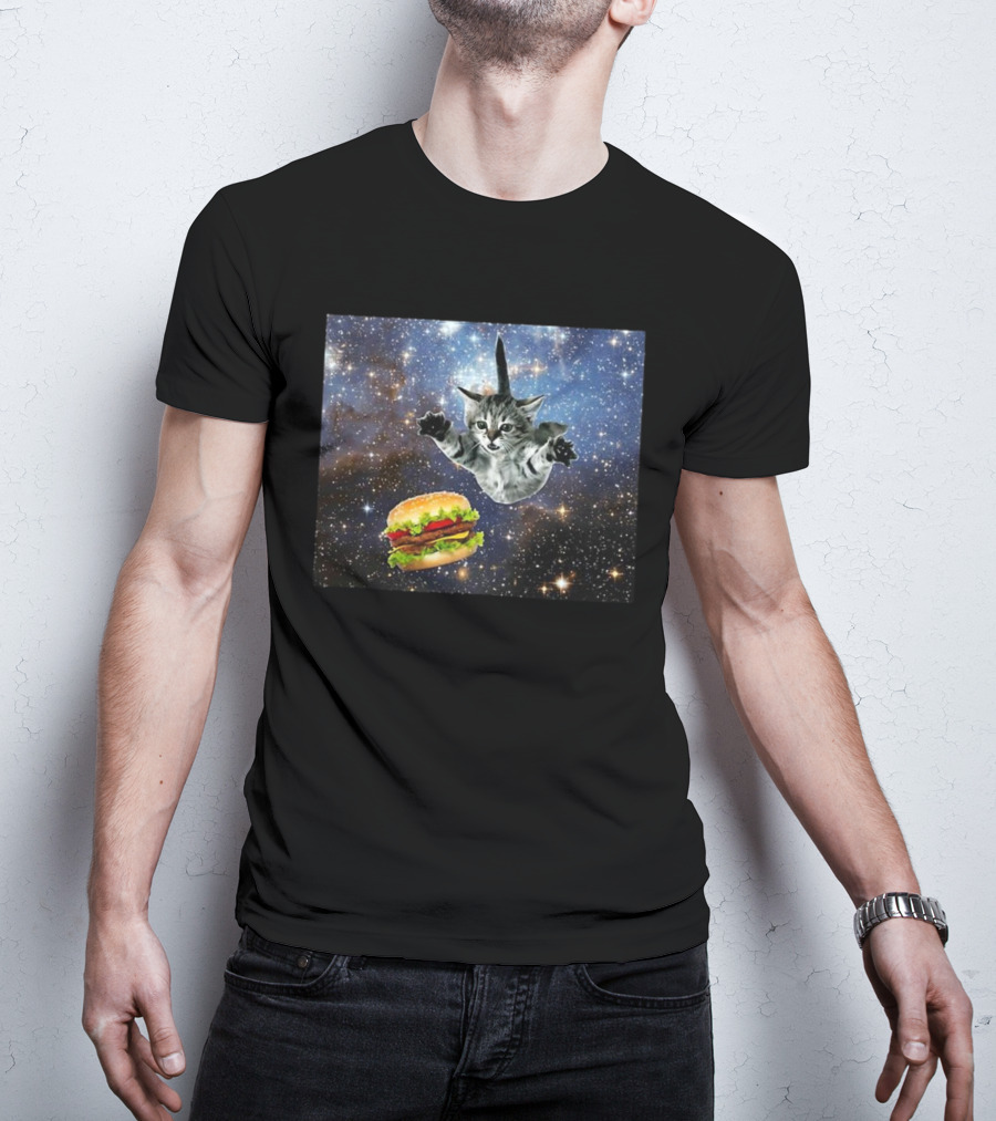 Silly Cats Hamburger Space Adventure With Stars And Galaxy T-Shirt