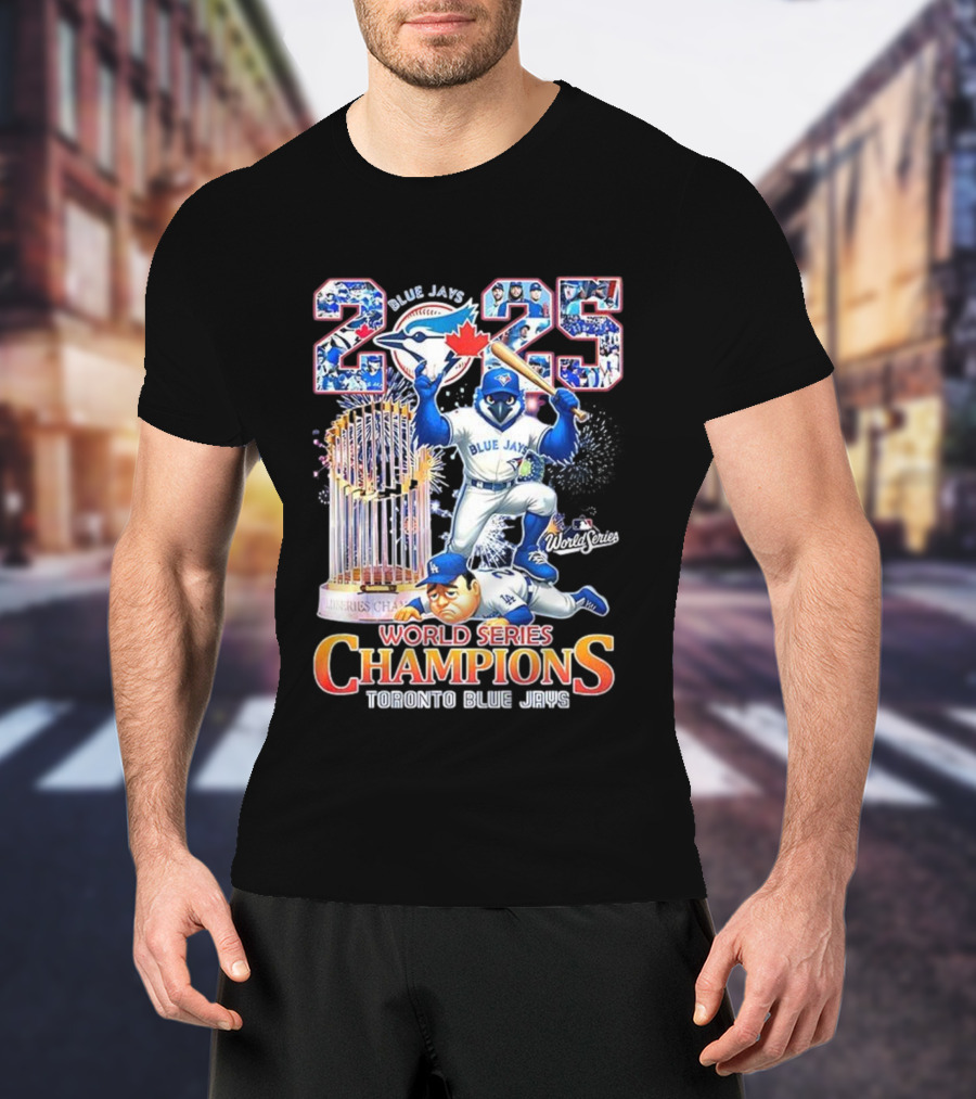 Toronto Blue Jays 2025 World Series Champions Trophy Firework Mascot Celebration T-Shirt