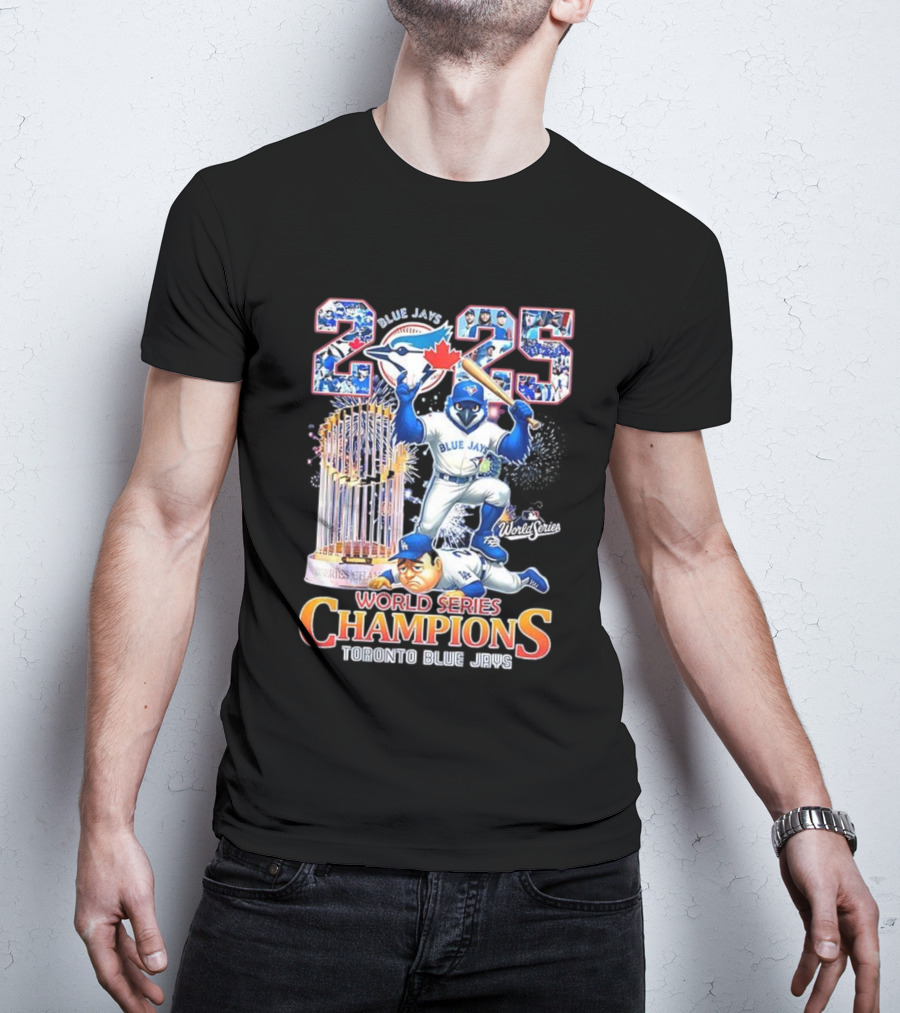 Toronto Blue Jays 2025 World Series Champions Trophy Firework Mascot Celebration T-Shirt