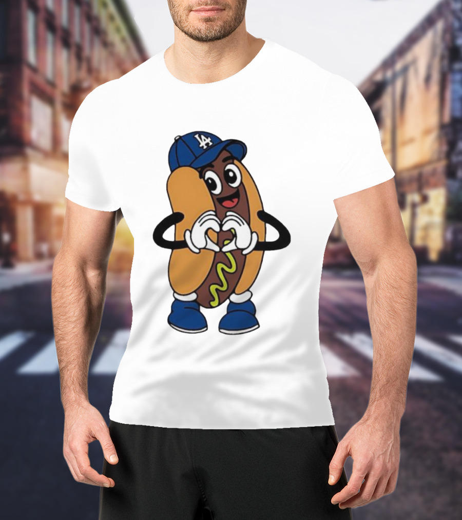 Dodger Dog LA Hat Hot Dog Los Angeles Dodgers Baseball Character T-Shirt