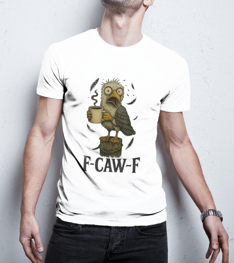 F’CAW F Cartoon Bird With Coffee Cup T-Shirt