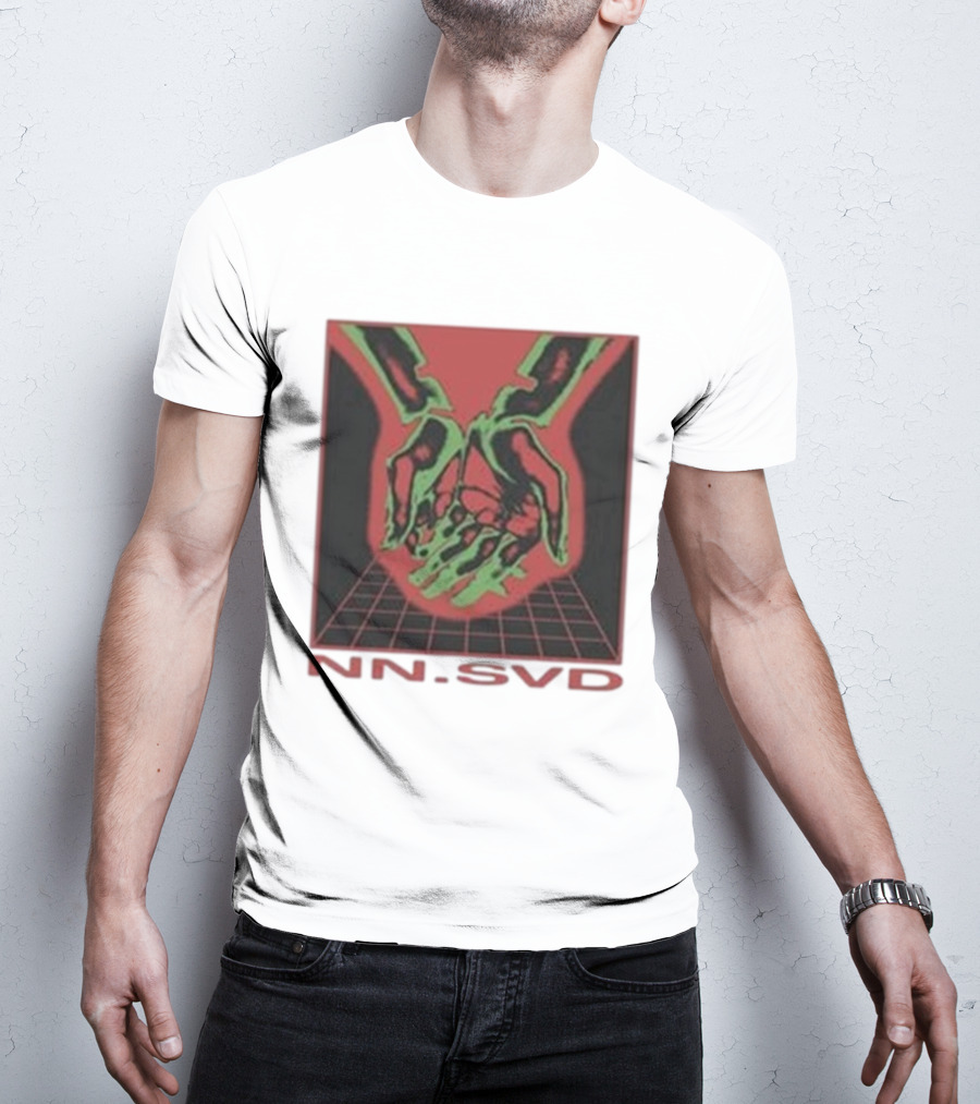 NN SVD Now Saved Hands Green Skeleton Art On Red Background T-Shirt