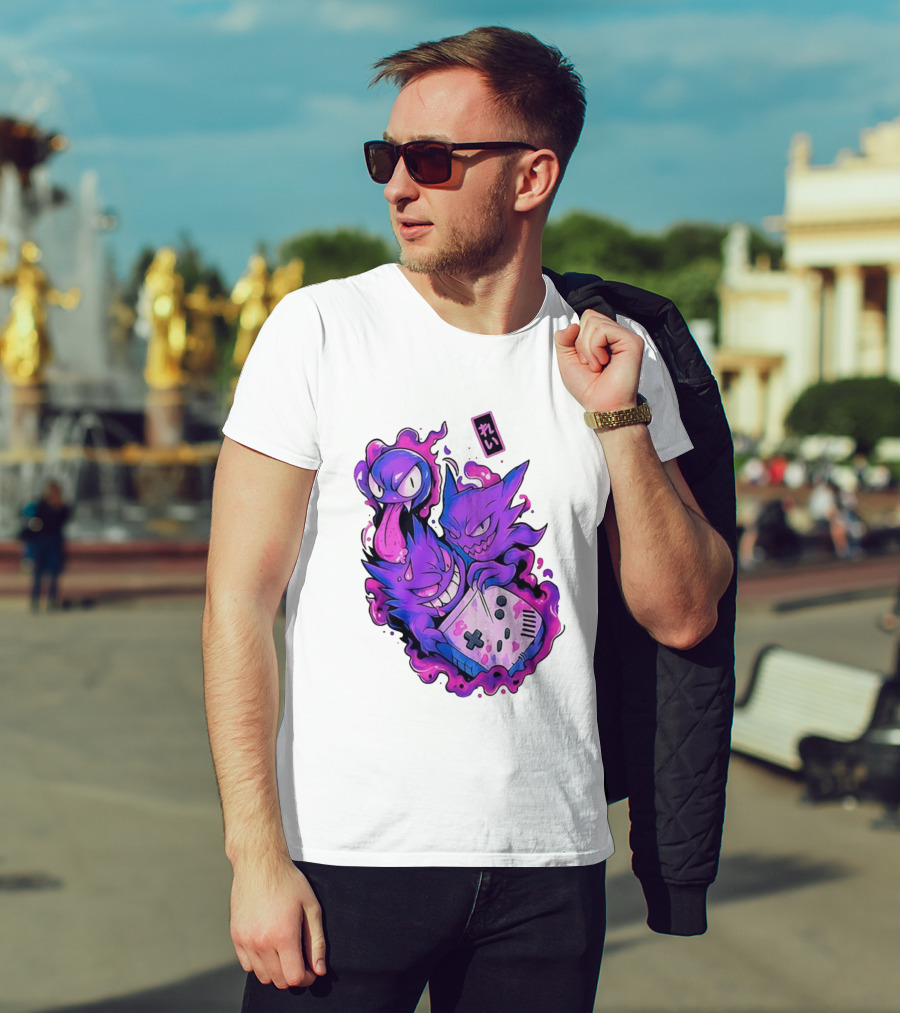 Gastly Haunter Gengar Retro Game Console Pokemon Art霊 T-Shirt