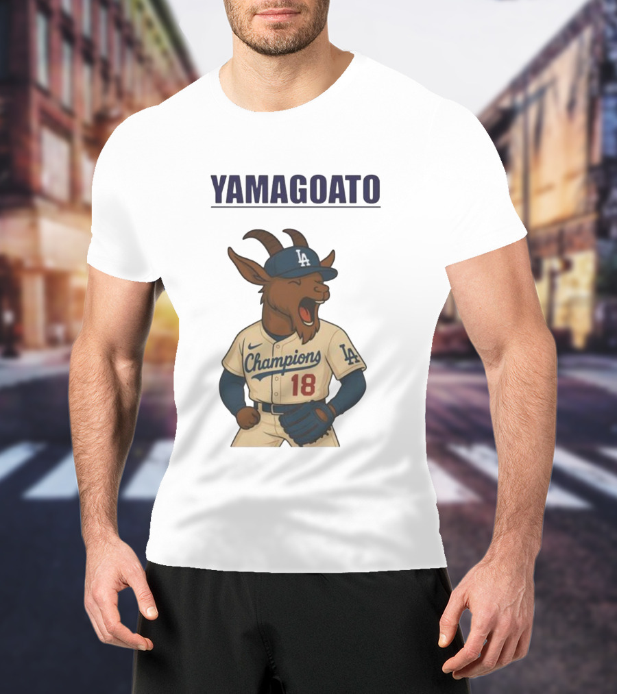 Yamagoato Champions LA 18 Goat Baseball Illustration T-Shirt