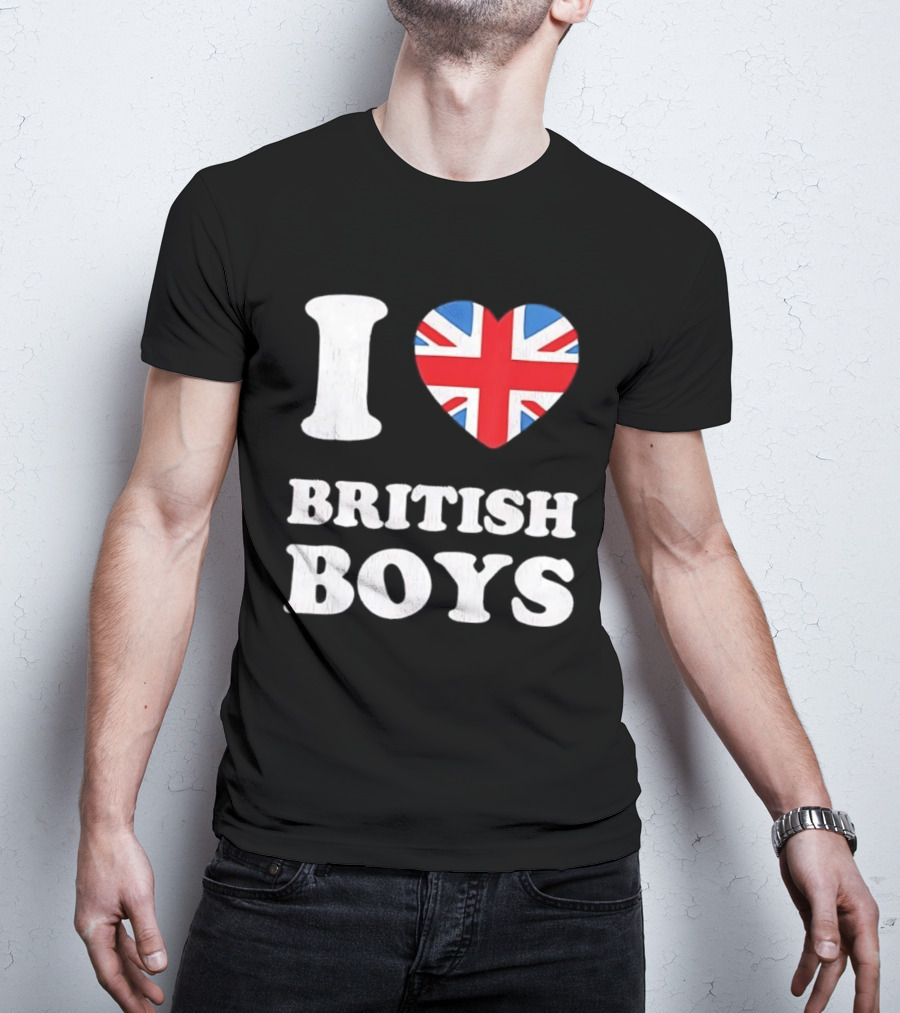I Love British Boys Union Jack Heart Design T-Shirt