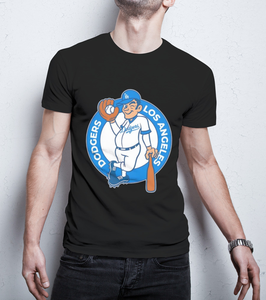 Los Angeles Dodgers Vintage Cartoon Character MLB Team Retro Style T-Shirt