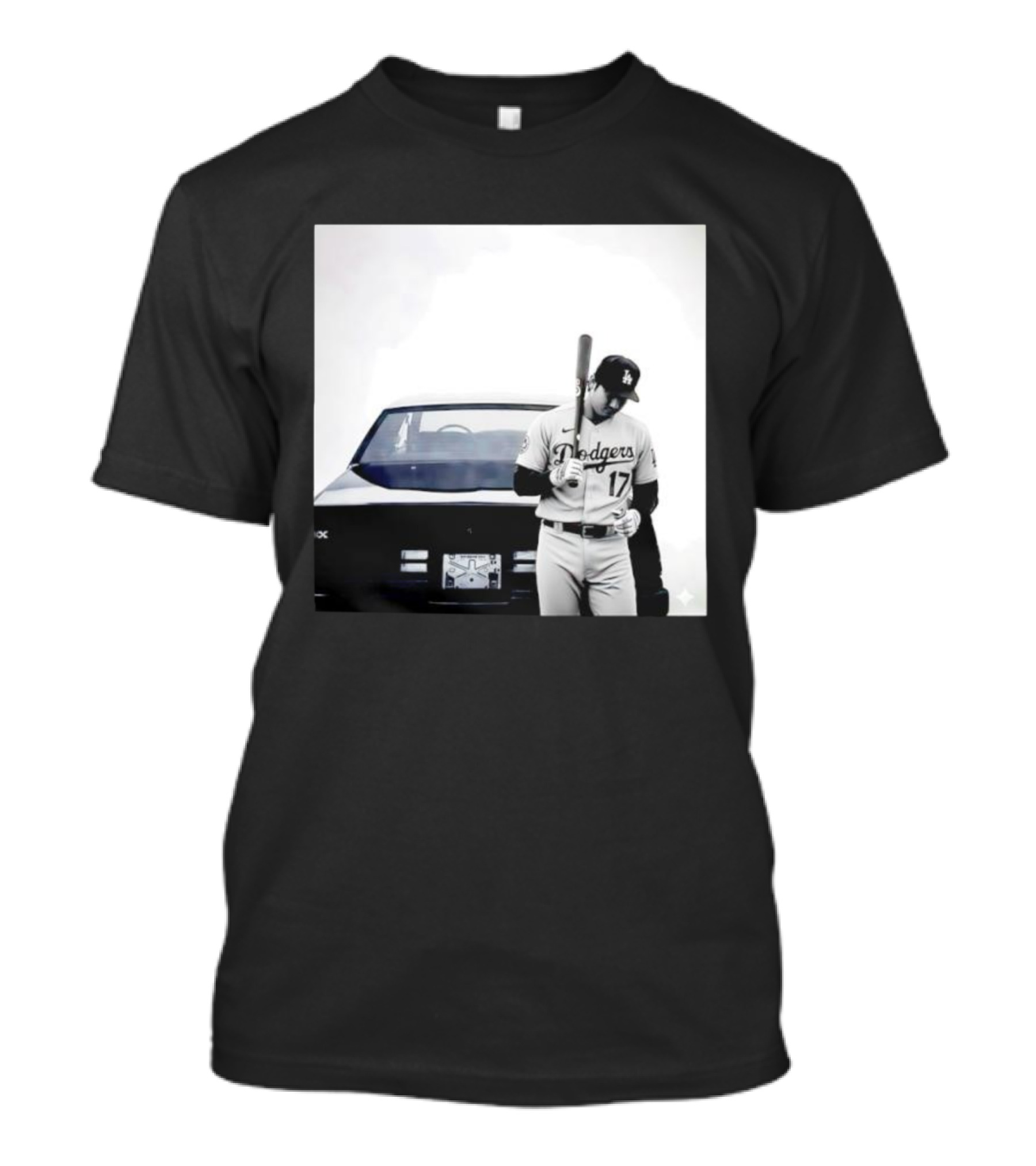 Shohei Ohtani Los Angeles Dodgers Baseball Pose Vintage Car Scene T-Shirt
