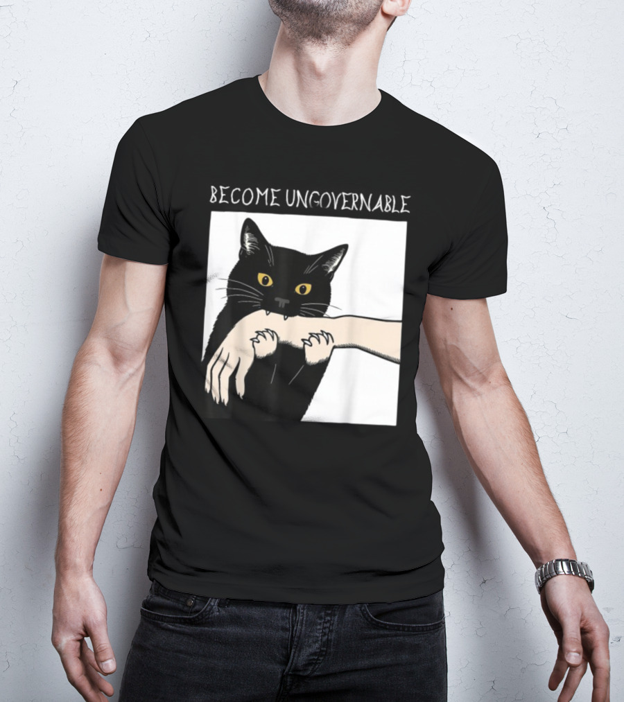 Become Ungovernable Black Cat Biting Hand T-Shirt