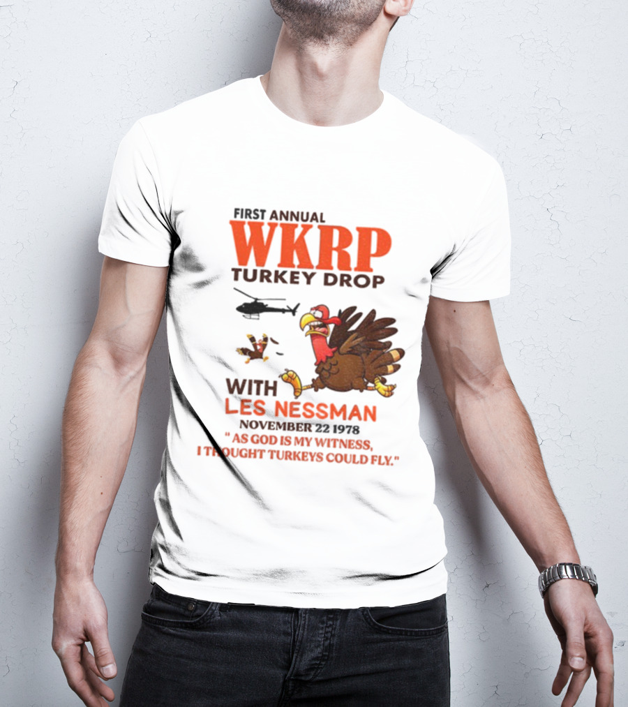 Vintage WKRP Turkey Drop First Annual With Les Nessman As God Is My Witness November T-Shirt